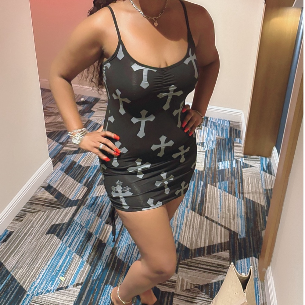 Cross reference mini dress